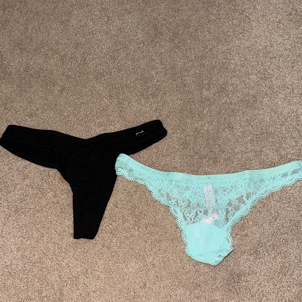 PINK Victoria's Secret Black and Mint Thong Duo